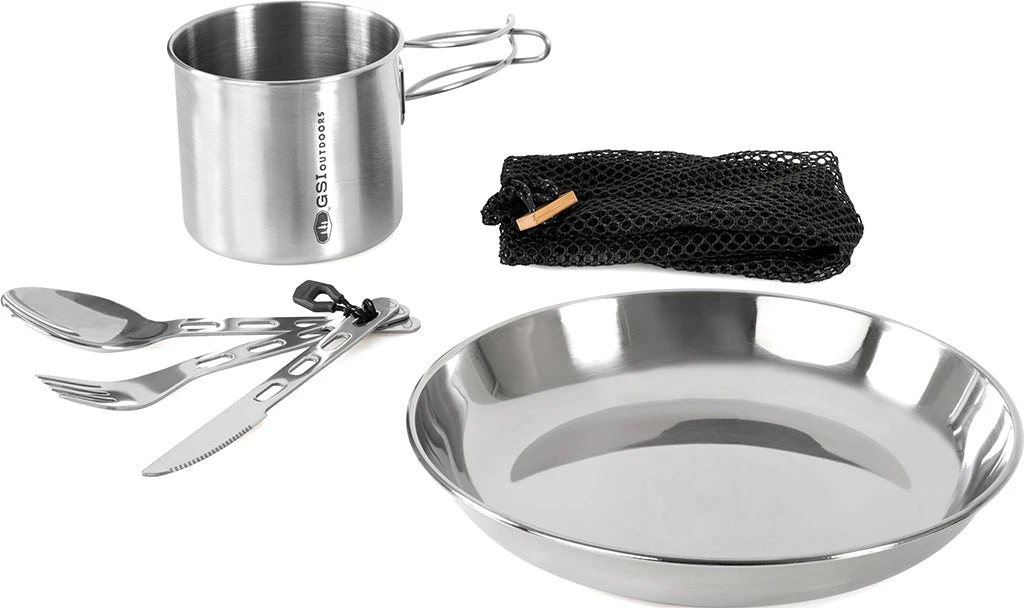 GSI Outdoors Glacier Stainless Steel 1 Person Tableware Set|-|Ensemble De Vaisselle 1 Personne En Acier Inoxydable Glacier